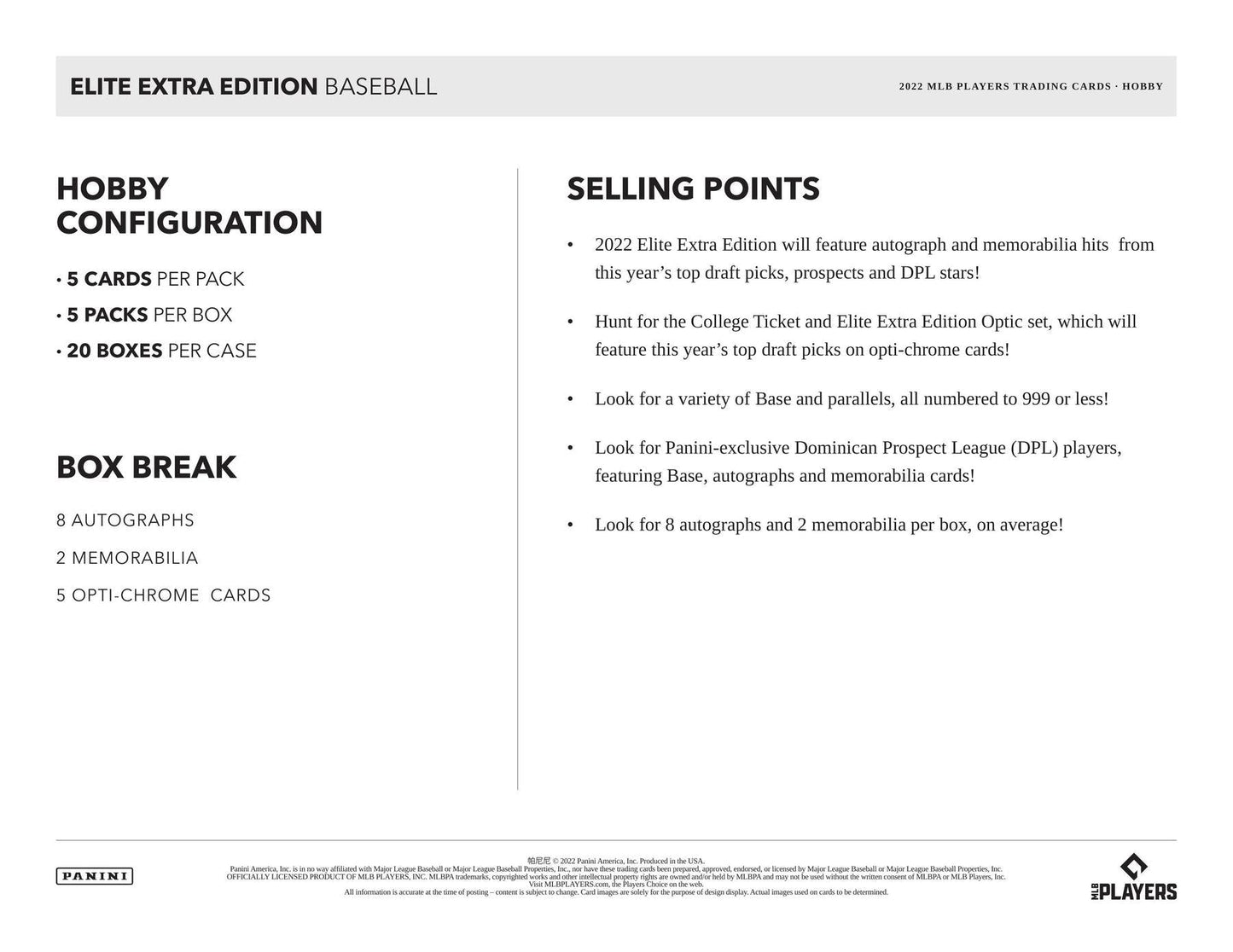 2022 Panini Elite Extra Edition Baseball Box - Columbia Hobby - Sports Card Boxes - Toploaders - Card Savers