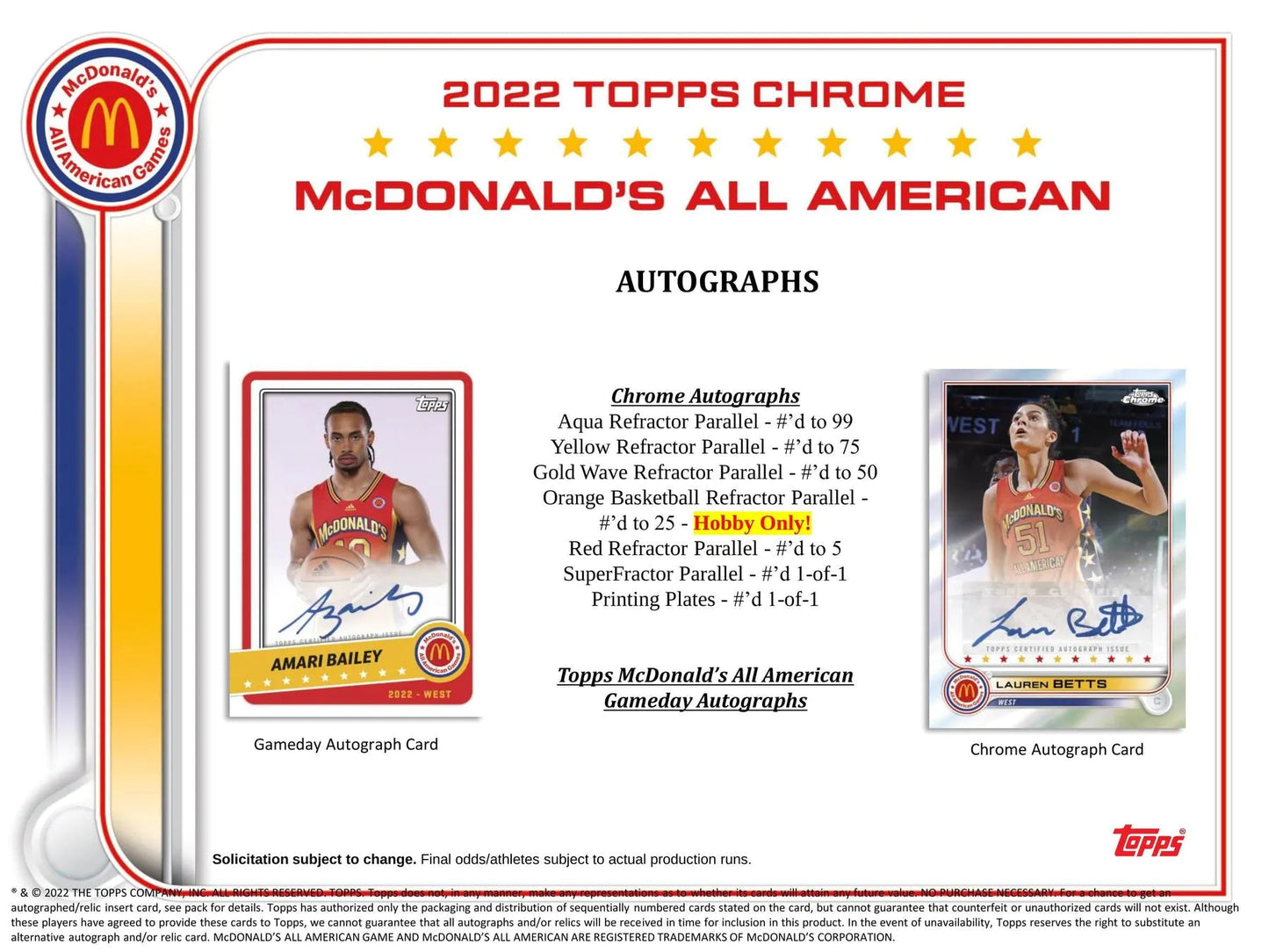 2022 Topps McDonald's All - American Chrome Basketball Box - Columbia Hobby - Sports Card Boxes - Toploaders - Card Savers