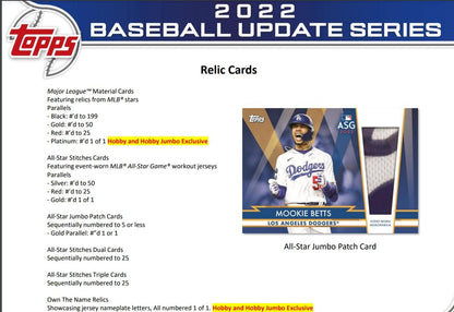 2022 Topps Update Series Baseball Hobby Box - Columbia Hobby - Sports Card Boxes - Toploaders - Card Savers