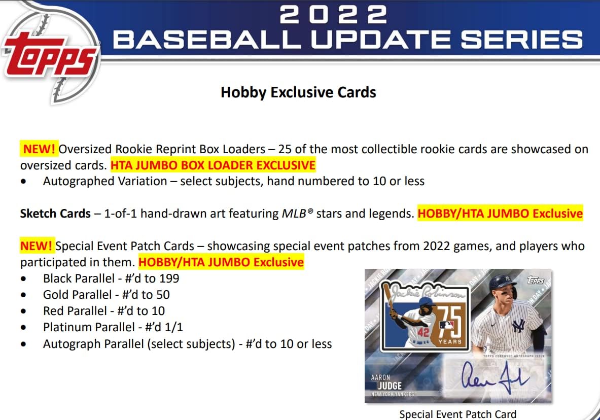 2022 Topps Update Series Baseball Hobby Box - Columbia Hobby - Sports Card Boxes - Toploaders - Card Savers