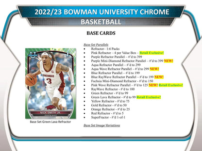2022/23 Bowman University Chrome Basketball 7 - Pack Blaster Box - Columbia Hobby - Sports Card Boxes - Toploaders - Card Savers