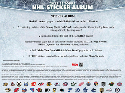 2022/23 Topps NHL Hockey Sticker Collection 50 - Pack Box | Columbia Sports Cards - Columbia Sports Cards