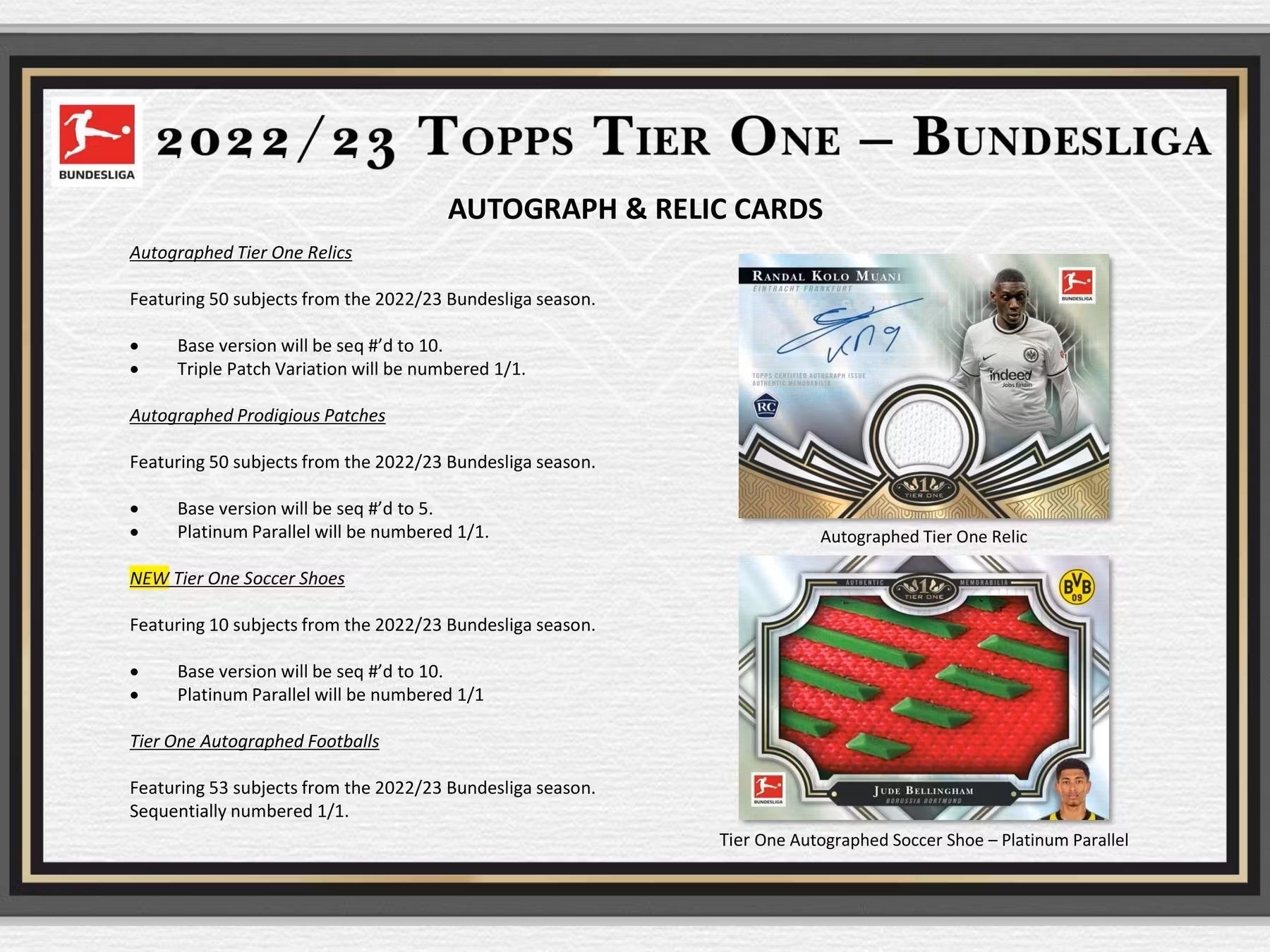 2022/23 Topps Tier One Bundesliga Soccer Hobby Box - Columbia Hobby - Sports Card Boxes - Toploaders - Card Savers