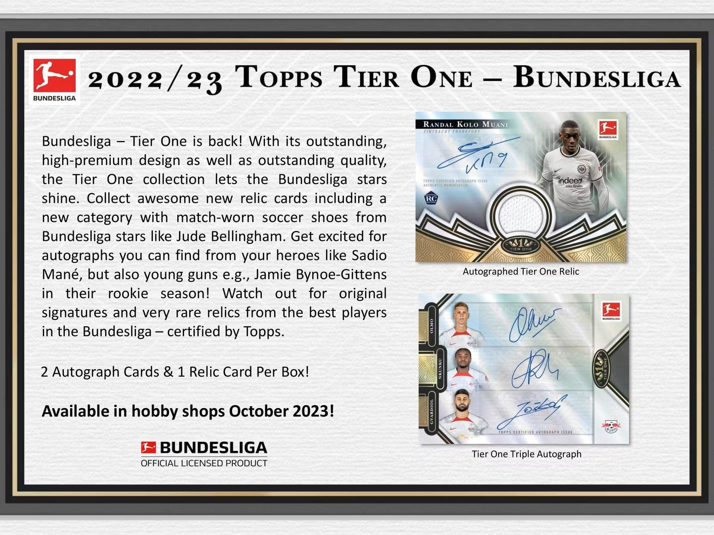 2022/23 Topps Tier One Bundesliga Soccer Hobby Box - Columbia Hobby - Sports Card Boxes - Toploaders - Card Savers