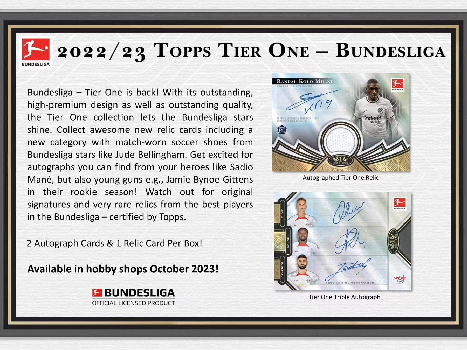 2022/23 Topps Tier One Bundesliga Soccer Hobby Box - Columbia Hobby - Sports Card Boxes - Toploaders - Card Savers