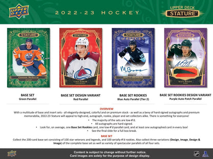 2022/23 Upper Deck Stature Hockey Hobby Box - Columbia Hobby - Sports Card Boxes - Toploaders - Card Savers