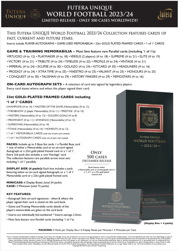2023 - 24 Futera Unique World Football Soccer Premium Collector Card Box - Columbia Hobby - Sports Card Boxes - Toploaders - Card Savers