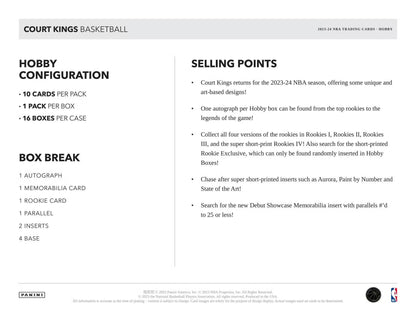 2023 - 24 Panini Court Kings Basketball Hobby Box - Columbia Hobby - Sports Card Boxes - Toploaders - Card Savers