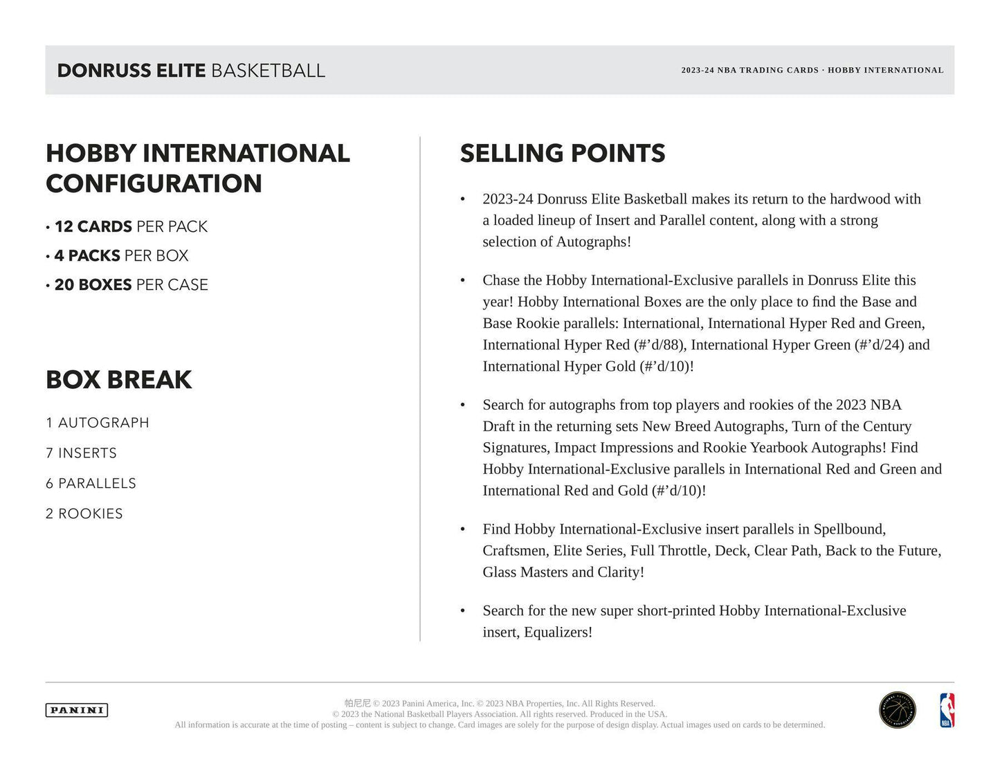 2023 - 24 Panini Donruss Elite Basketball International Hobby Box - Columbia Hobby - Sports Card Boxes - Toploaders - Card Savers