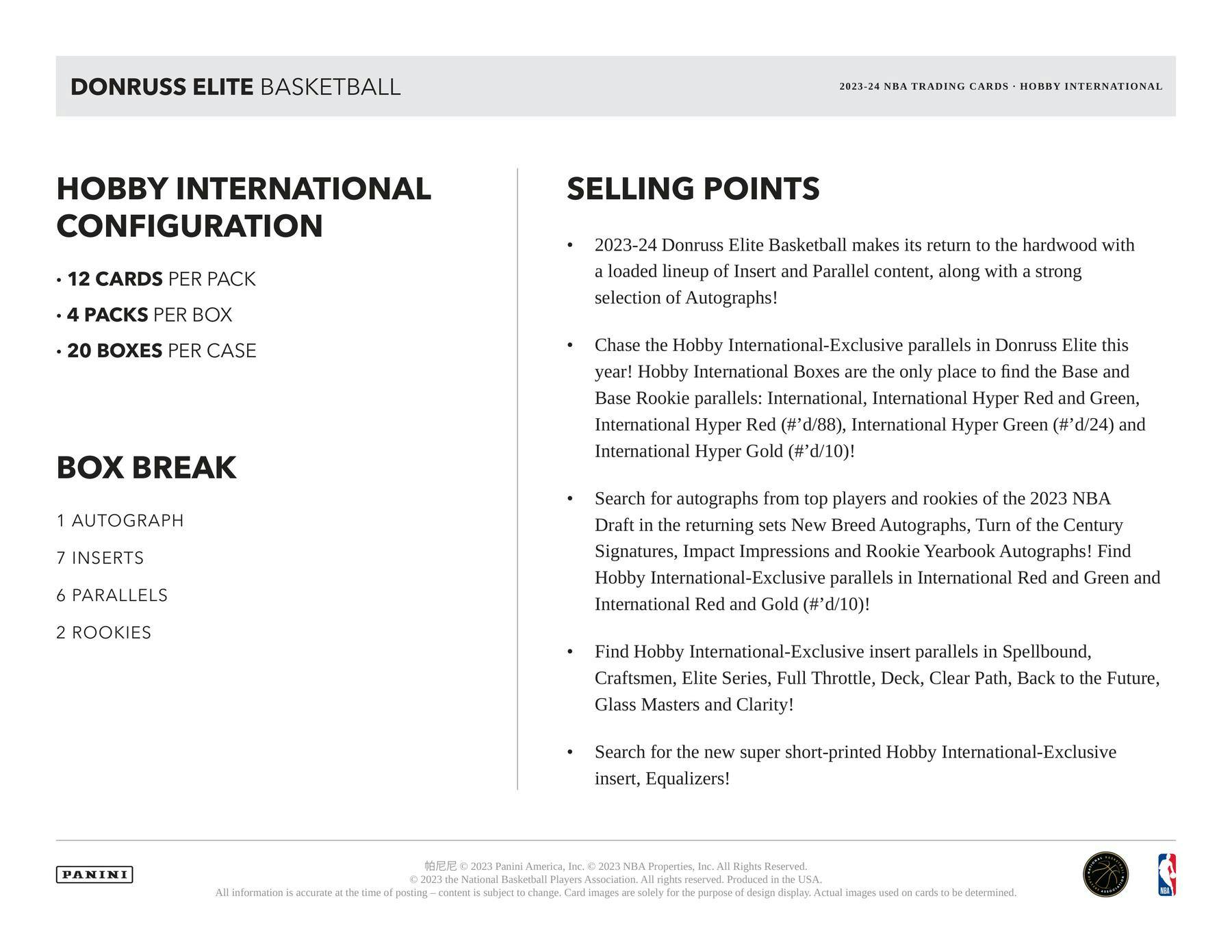 2023 - 24 Panini Donruss Elite Basketball International Hobby Box - Columbia Hobby - Sports Card Boxes - Toploaders - Card Savers
