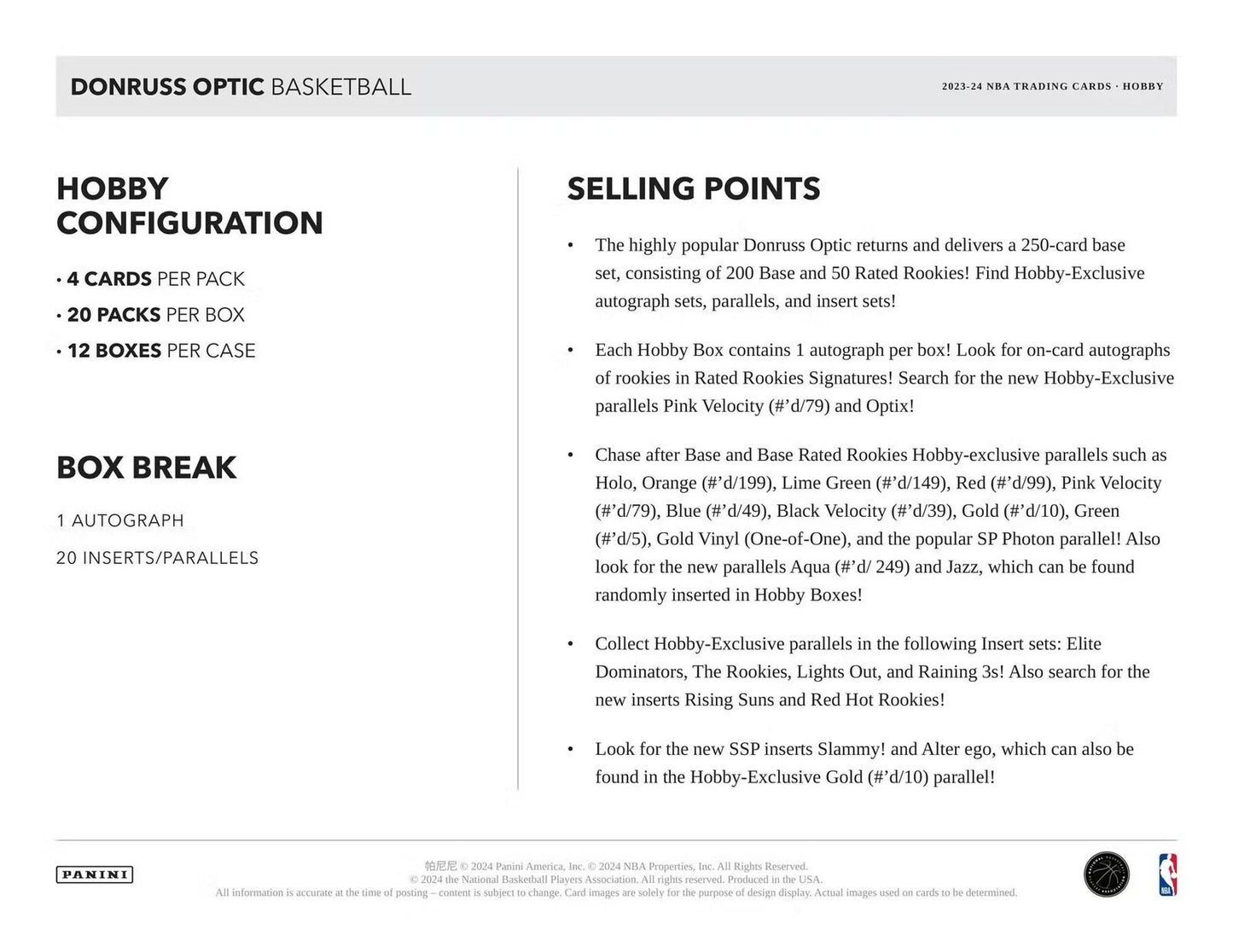 2023 - 24 Panini Donruss Optic Basketball Hobby Box - Columbia Hobby - Sports Card Boxes - Toploaders - Card Savers