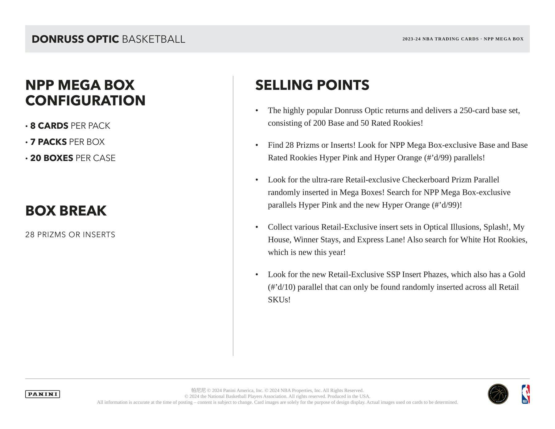 2023 - 24 Panini Donruss Optic Basketball Mega Box (Hyper Pink Prizms) - Columbia Hobby - Sports Card Boxes - Toploaders - Card Savers