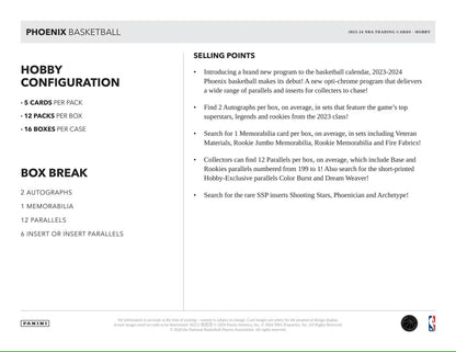 2023 - 24 Panini Phoenix Basketball Hobby Box - Columbia Hobby - Sports Card Boxes - Toploaders - Card Savers