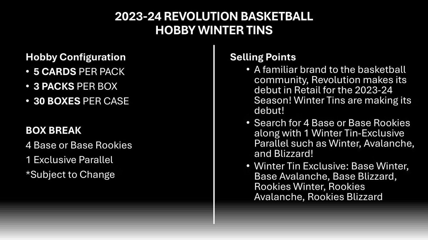 2023 - 24 Panini Revolution Basketball Winter Tin - Columbia Hobby - Sports Card Boxes - Toploaders - Card Savers
