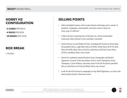 2023 - 24 Panini Select Basketball H2 Box - Columbia Hobby - Sports Card Boxes - Toploaders - Card Savers