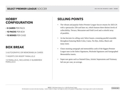 2023 - 24 Panini Select Premier League EPL Soccer Hobby Box - Columbia Hobby - Sports Card Boxes - Toploaders - Card Savers