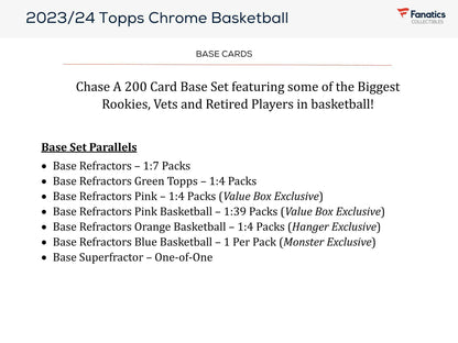 2023 - 24 Topps Chrome Basketball Blaster Box - Columbia Hobby - Sports Card Boxes - Toploaders - Card Savers