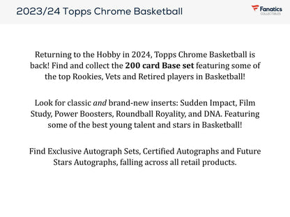 2023 - 24 Topps Chrome Basketball Blaster Box - Columbia Hobby - Sports Card Boxes - Toploaders - Card Savers