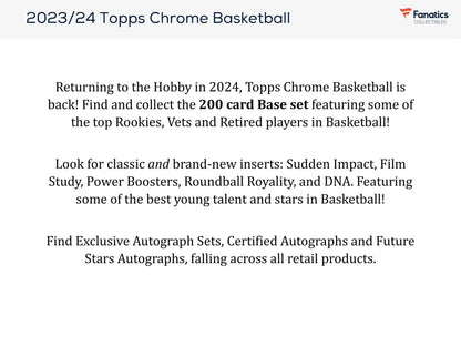 2023 - 24 Topps Chrome Basketball Hanger Box - Columbia Hobby - Sports Card Boxes - Toploaders - Card Savers