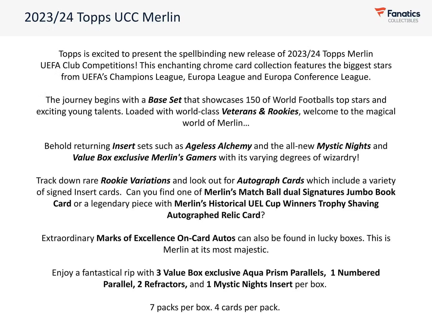 2023 - 24 Topps Chrome Merlin UEFA Club Competitions Soccer 7 - Pack Blaster Box - Columbia Hobby - Sports Card Boxes - Toploaders - Card Savers