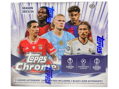 2023 - 24 Topps Chrome UEFA Club Competitions Soccer Hobby Jumbo Box - Columbia Hobby - Sports Card Boxes - Toploaders - Card Savers