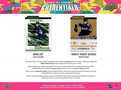 2023 - 24 Upper Deck Credentials Hockey Hobby Box - Columbia Hobby - Sports Card Boxes - Toploaders - Card Savers