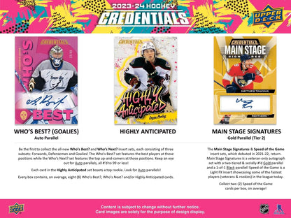 2023 - 24 Upper Deck Credentials Hockey Hobby Box - Columbia Hobby - Sports Card Boxes - Toploaders - Card Savers