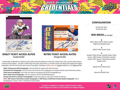 2023 - 24 Upper Deck Credentials Hockey Hobby Box - Columbia Hobby - Sports Card Boxes - Toploaders - Card Savers