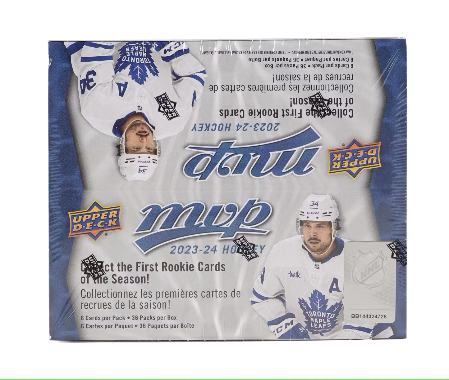 2023/24 Upper Deck MVP Hockey Retail 36-Pack Box packaging | Columbia Sports Cards

2023/24 Upper Deck MVP Hockey Alternate Threads insert card example | Columbia Sports Cards

2023/24 Upper Deck MVP Hockey Ice Reps insert with team captain and mascot | Columbia Sports Cards

2023/24 Upper Deck MVP Hockey Stars of the Rink card example | Columbia Sports Cards
