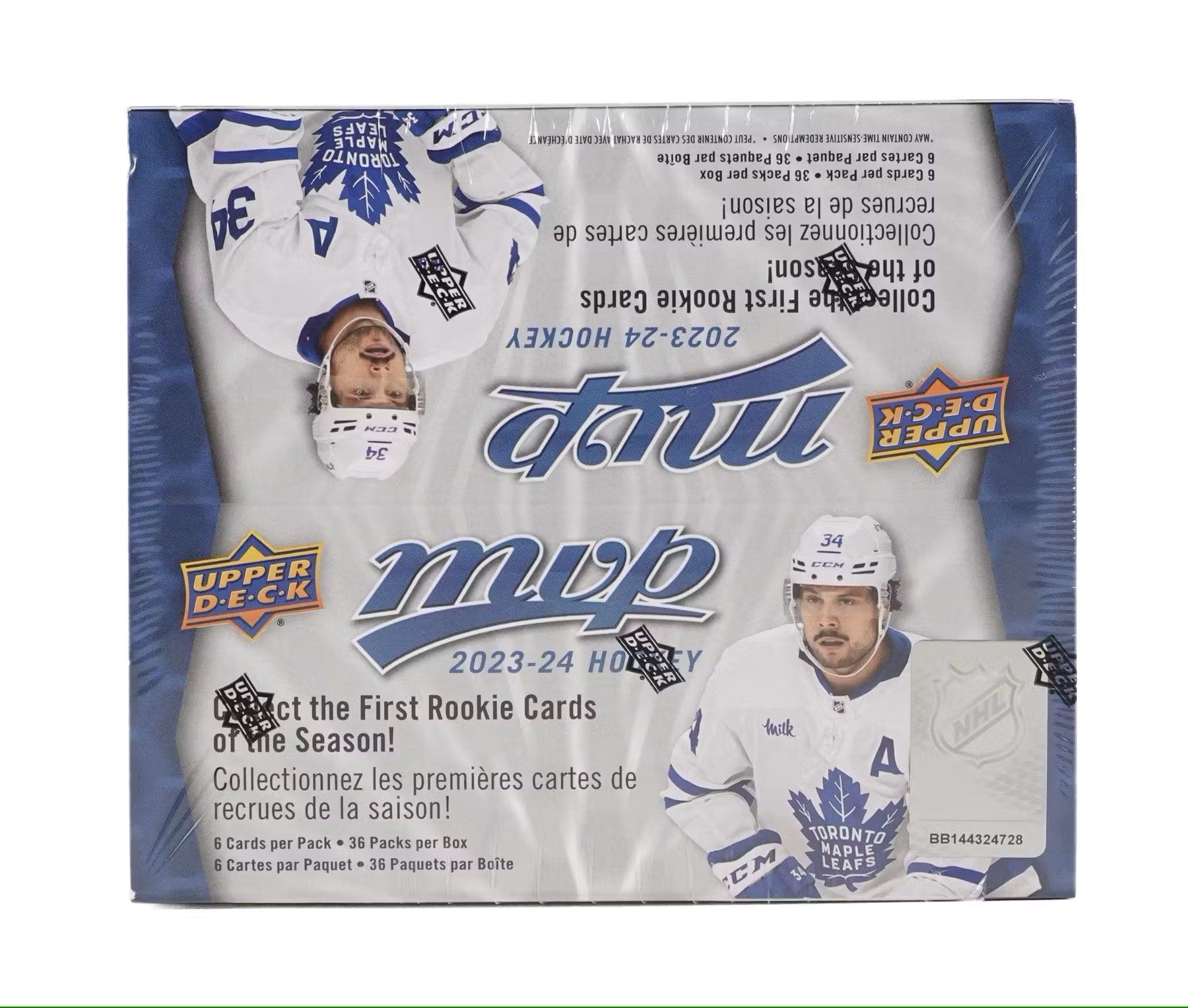 2023/24 Upper Deck MVP Hockey Retail 36-Pack Box packaging | Columbia Sports Cards

2023/24 Upper Deck MVP Hockey Alternate Threads insert card example | Columbia Sports Cards

2023/24 Upper Deck MVP Hockey Ice Reps insert with team captain and mascot | Columbia Sports Cards

2023/24 Upper Deck MVP Hockey Stars of the Rink card example | Columbia Sports Cards
