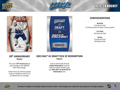 2023 - 24 Upper Deck MVP Hockey Retail 36 - Pack Box - Columbia Hobby - Sports Card Boxes - Toploaders - Card Savers