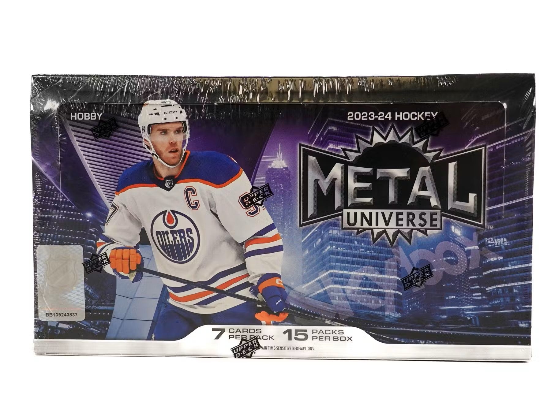 2023/24 Upper Deck Skybox Metal Universe Hockey Hobby Box packaging | Columbia Sports Cards

2023/24 Metal Universe Hockey Precious Metal Gems PMG parallel cards | Columbia Sports Cards

2023/24 Skybox Premium Prospects rookie card example | Columbia Sports Cards

2023/24 Metal Universe Hockey Z-Force insert card example | Columbia Sports Cards

2023/24 Metal Universe Hockey Jambalaya case hit card | Columbia Sports Cards