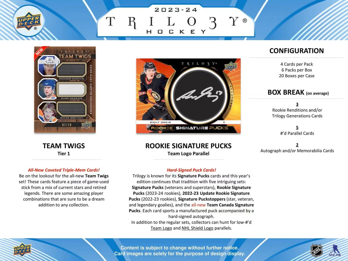 2023 - 24 Upper Deck Trilogy Hockey Hobby Box - Columbia Hobby - Sports Card Boxes - Toploaders - Card Savers