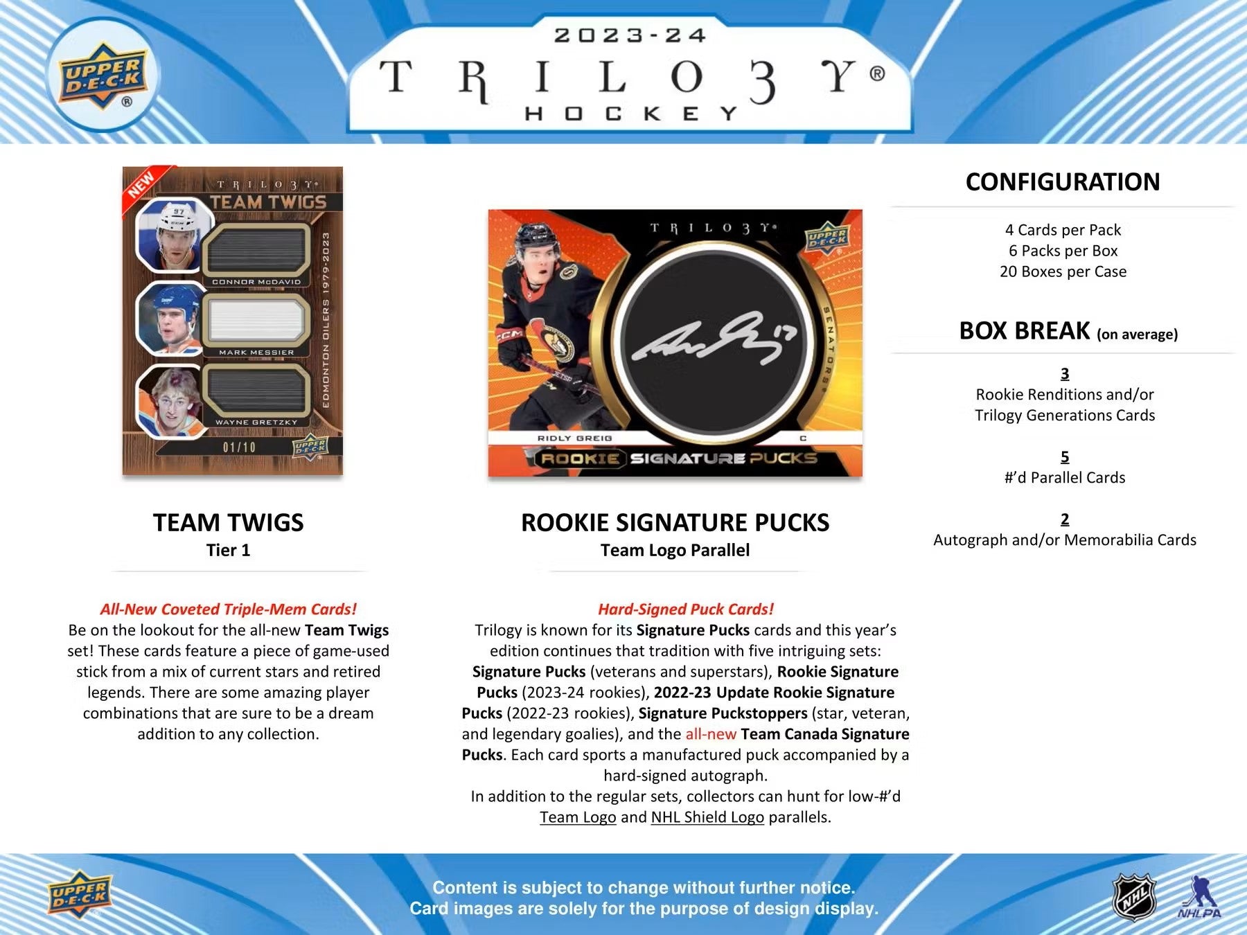 2023 - 24 Upper Deck Trilogy Hockey Hobby Box - Columbia Hobby - Sports Card Boxes - Toploaders - Card Savers