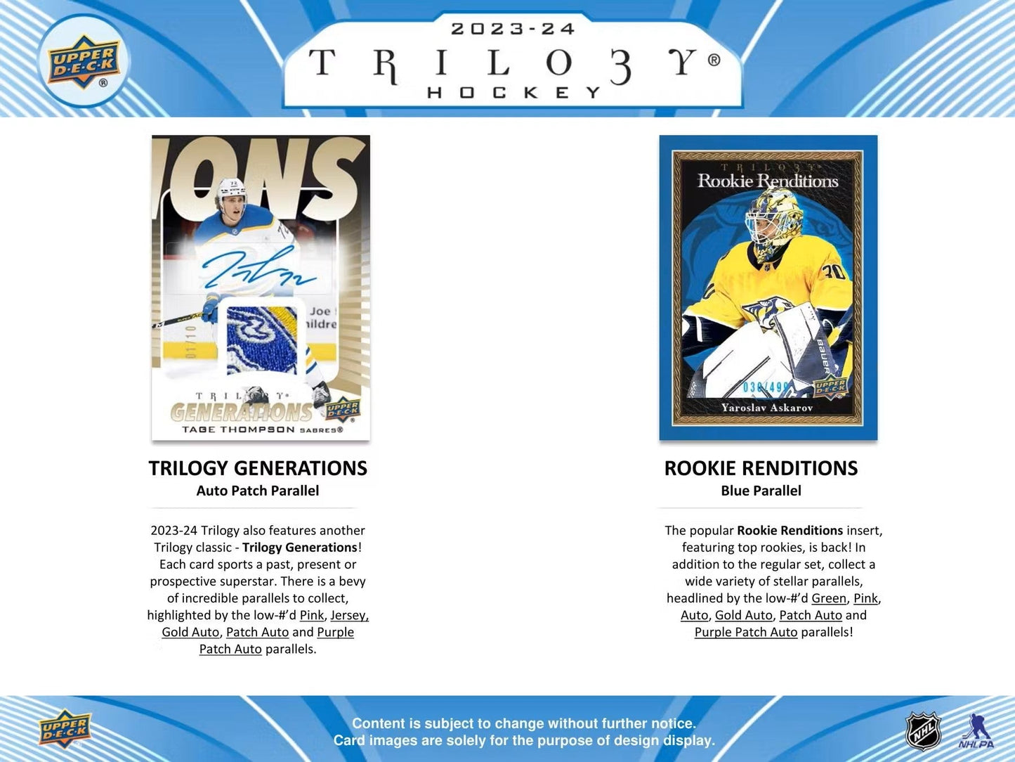 2023 - 24 Upper Deck Trilogy Hockey Hobby Box - Columbia Hobby - Sports Card Boxes - Toploaders - Card Savers