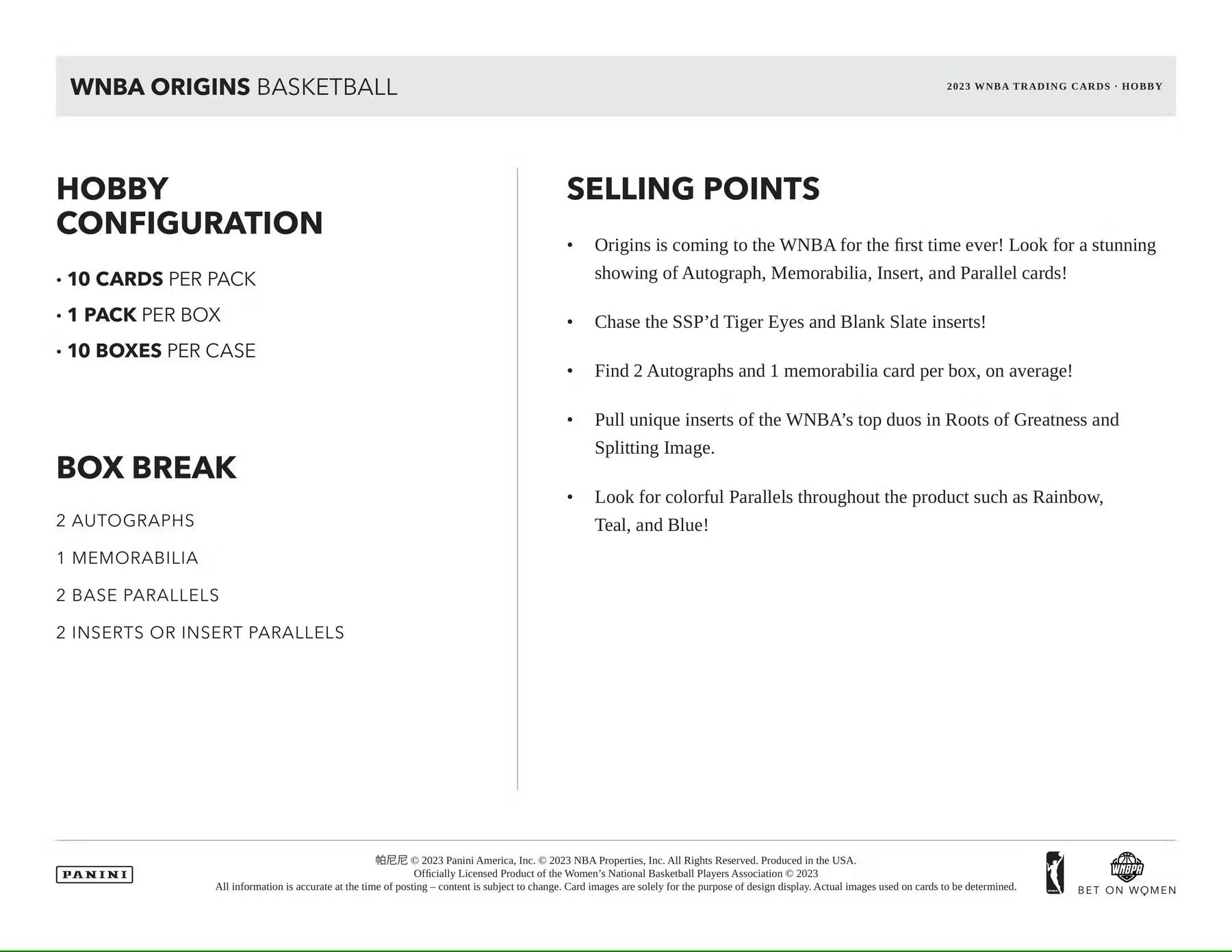 2023 Panini WNBA Origins Basketball Hobby Box - Columbia Hobby - Sports Card Boxes - Toploaders - Card Savers