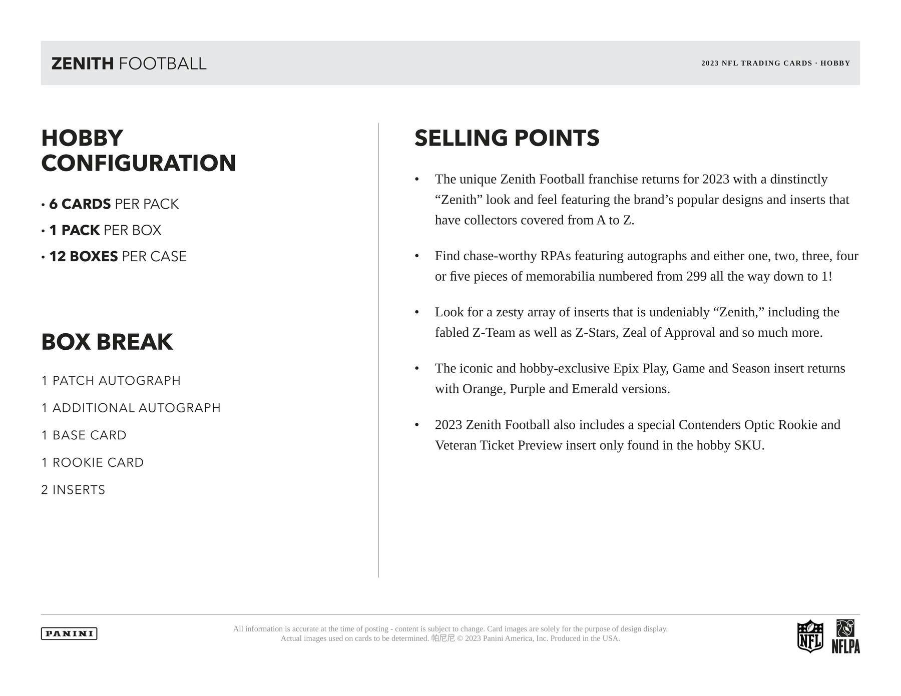 2023 Panini Zenith Football Hobby - Columbia Hobby - Sports Card Boxes - Toploaders - Card Savers