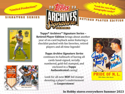 2023 Topps Archives Signature Series Retired Player Edition Baseball Hobby Box - Columbia Hobby - Sports Card Boxes - Toploaders - Card Savers