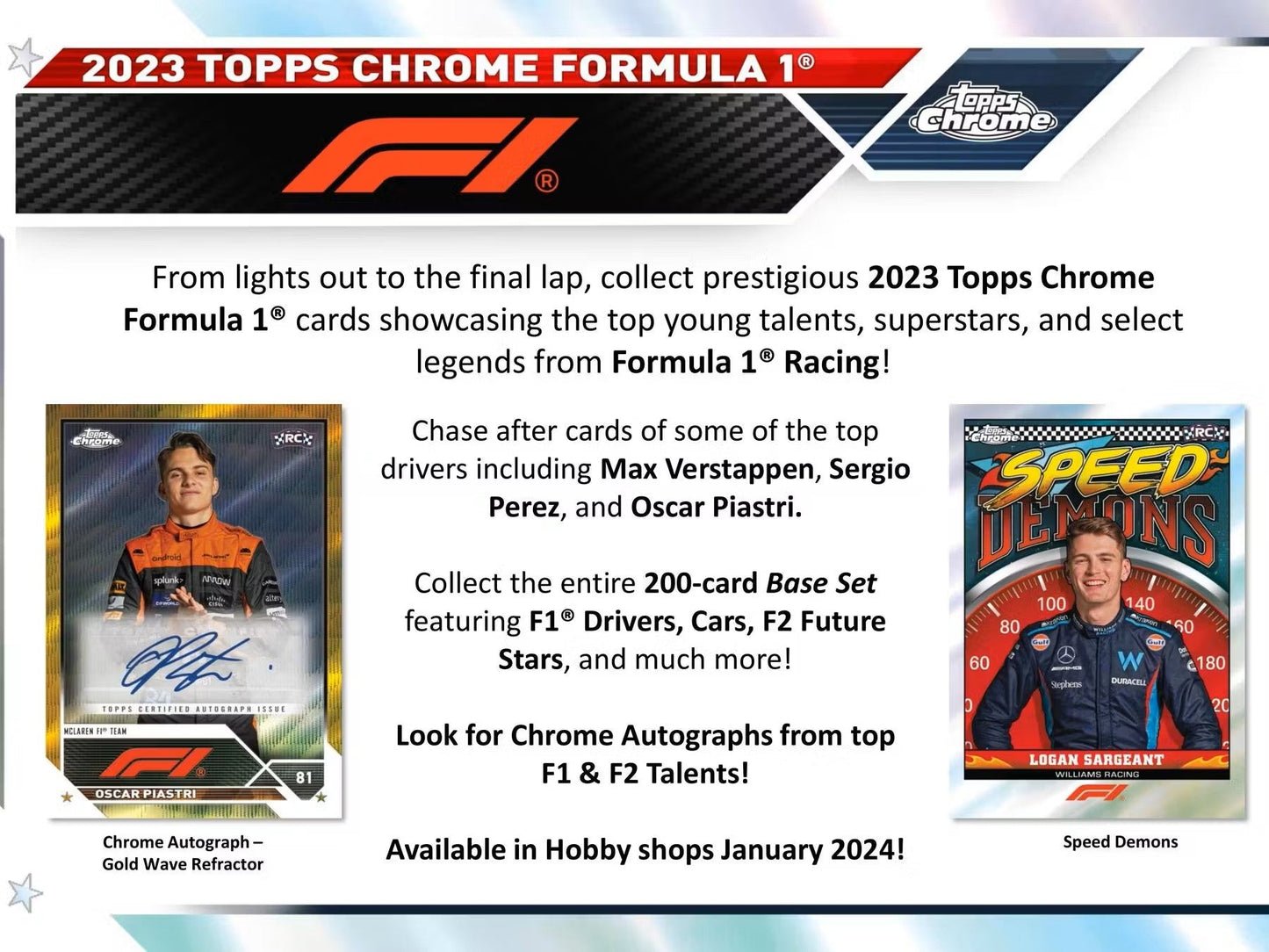 2023 Topps Chrome F1 Formula 1 Racing Hobby Box - Columbia Hobby - Sports Card Boxes - Toploaders - Card Savers