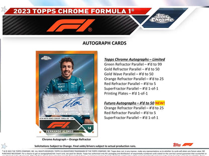 2023 Topps Chrome F1 Formula 1 Racing Hobby Box - Columbia Hobby - Sports Card Boxes - Toploaders - Card Savers