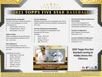2023 Topps Five Star Baseball Hobby Box - Columbia Hobby - Sports Card Boxes - Toploaders - Card Savers