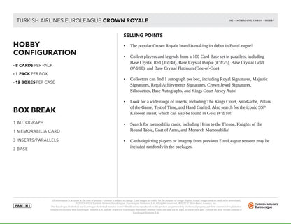 2023/24 Panini Crown Royale Turkish Airlines EuroLeague Basketball Hobby - Columbia Hobby - Sports Card Boxes - Toploaders - Card Savers