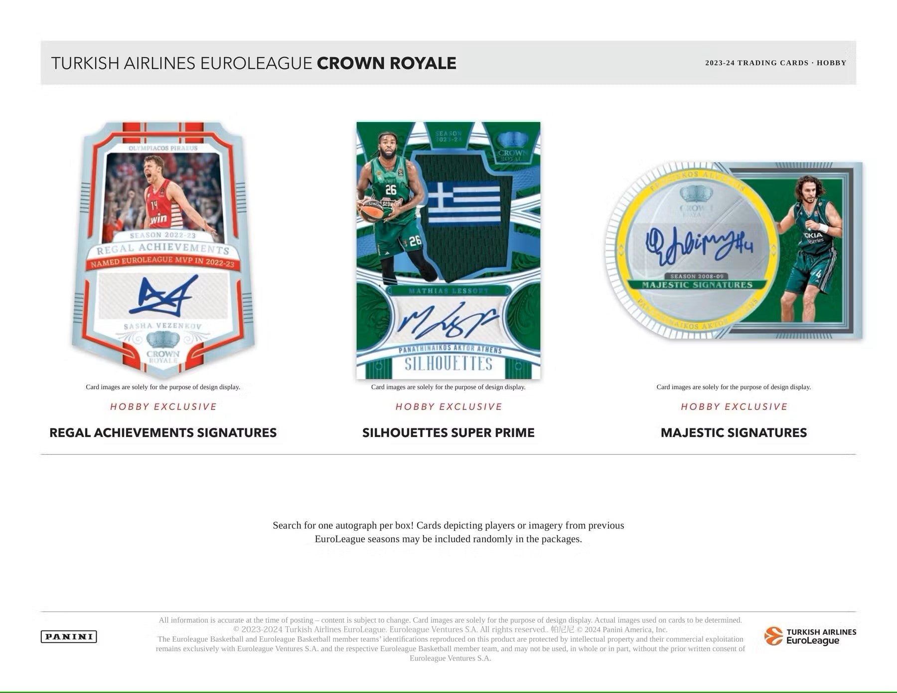2023/24 Panini Crown Royale Turkish Airlines EuroLeague Basketball Hobby - Columbia Hobby - Sports Card Boxes - Toploaders - Card Savers