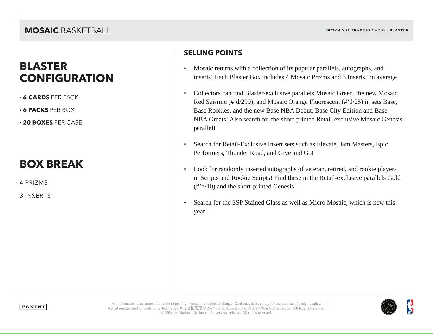 2023/24 Panini Mosaic Basketball 6 - Pack Blaster Box - Columbia Hobby - Sports Card Boxes - Toploaders - Card Savers