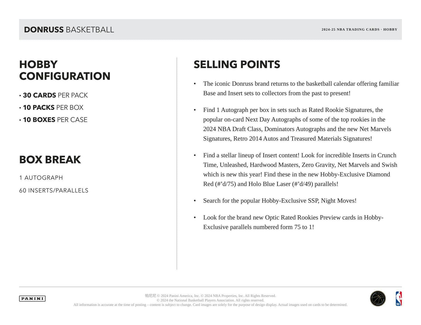 2024 - 25 Panini Donruss Basketball Hobby Box - Columbia Hobby - Sports Card Boxes - Toploaders - Card Savers