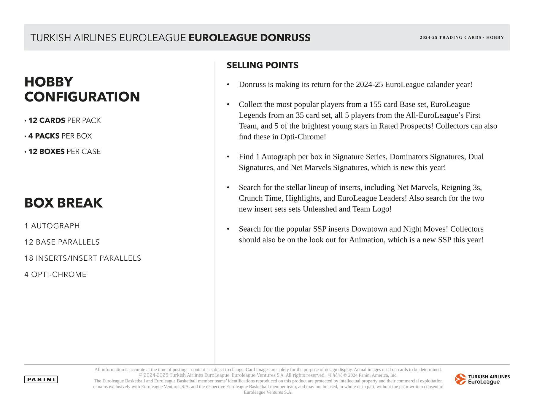 2024 - 25 Panini Donruss Turkish Airlines EuroLeague Basketball Hobby Box - Columbia Hobby - Sports Card Boxes - Toploaders - Card Savers