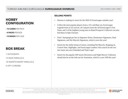 2024 - 25 Panini Donruss Turkish Airlines EuroLeague Basketball Hobby Box - Columbia Hobby - Sports Card Boxes - Toploaders - Card Savers