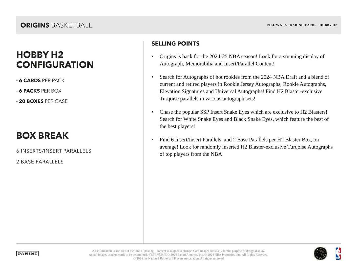 2024 - 25 Panini Origins Basketball H2 Box - Columbia Hobby - Sports Card Boxes - Toploaders - Card Savers