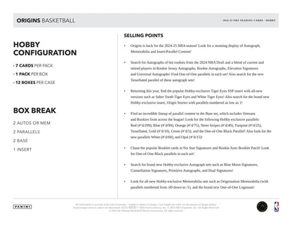 2024 - 25 Panini Origins Basketball Hobby Box - Columbia Hobby - Sports Card Boxes - Toploaders - Card Savers