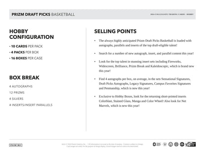 2024 - 25 Panini Prizm Draft Basketball Hobby Box - Columbia Hobby - Sports Card Boxes - Toploaders - Card Savers
